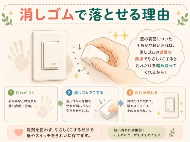 消しゴムで壁紙やスイッチ周りの手垢を落とせる理由