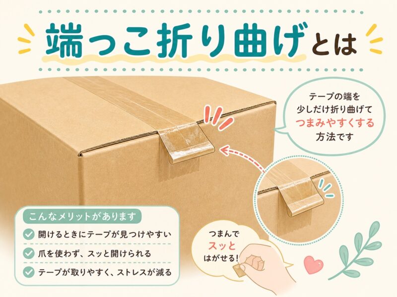 段ボールのテープを剥がしやすくする端っこ折り曲げとは
