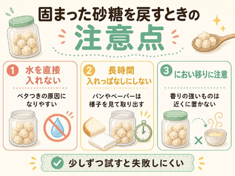 固まった砂糖を戻すときの注意点