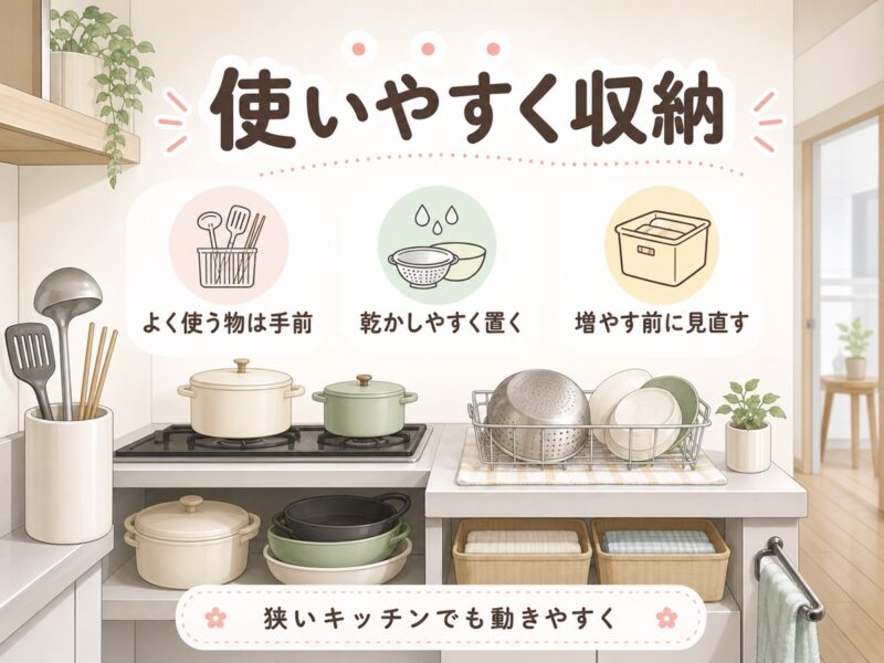 狭いキッチンで調理道具を使いやすくする収納