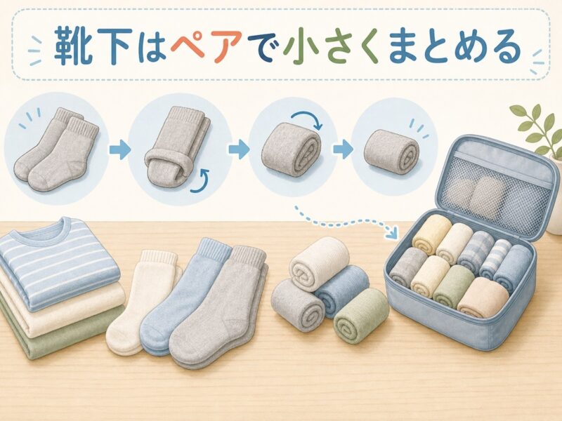 靴下や下着をコンパクトにまとめる巻き方