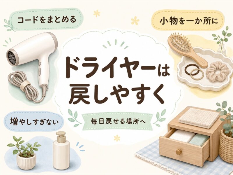 ドライヤーやヘアケア用品はコードと置き場所を決める