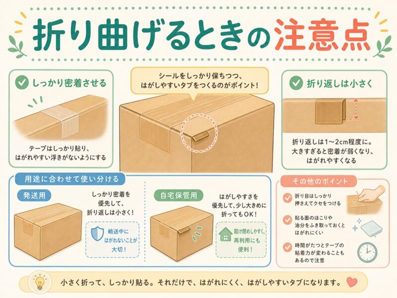 梱包テープの端を折り曲げるときの注意点