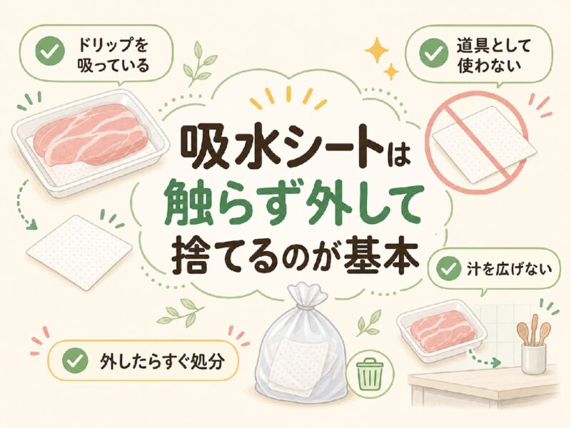 お肉の吸水シートは触らず外して捨てる