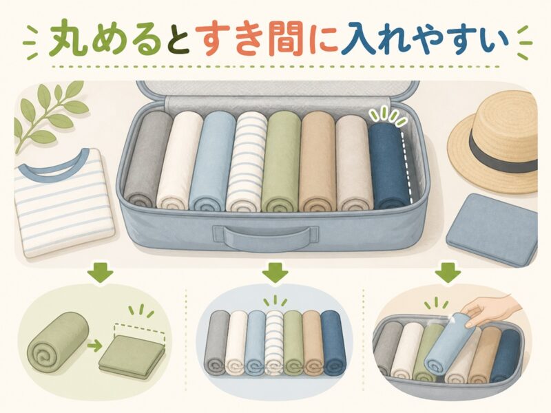 旅行の衣類をコンパクトにするミリタリーロール