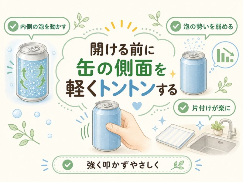 炭酸飲料は開ける前に缶の側面を軽くトントンする