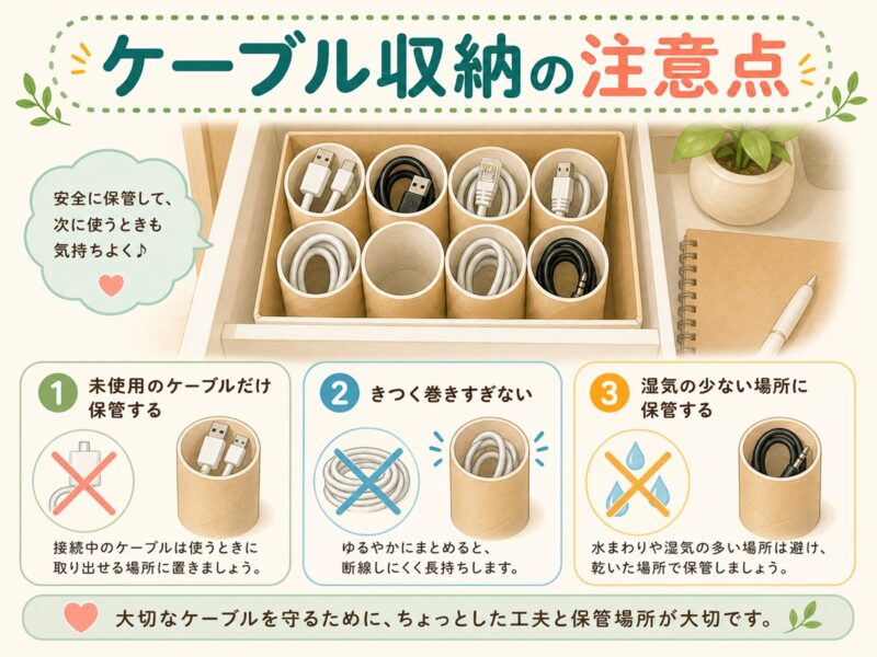 トイレットペーパーの芯でケーブル収納するときの注意点