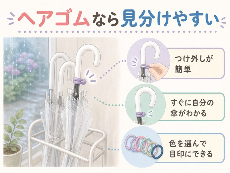 ビニール傘の目印には100均ヘアゴムが使いやすい