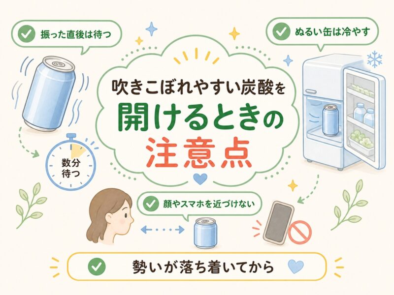 吹きこぼれやすい炭酸飲料を開けるときの注意点