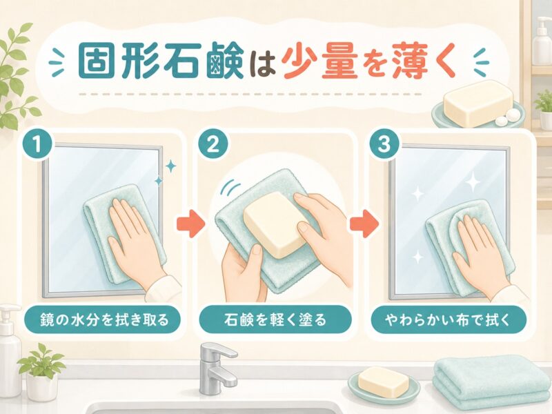 鏡の曇り止めに固形石鹸を使う方法