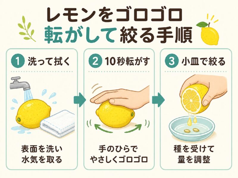 レモンをゴロゴロして絞る手順