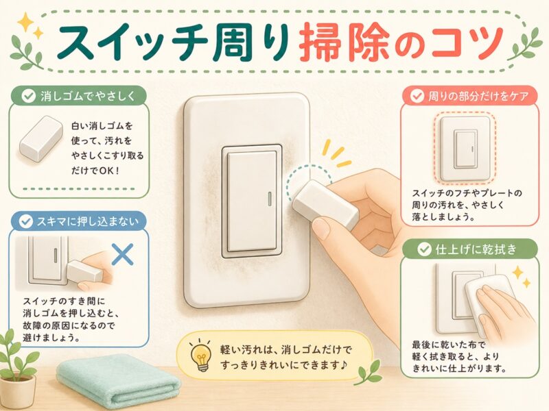 スイッチ周りの黒ずみを消しゴムで掃除するコツ