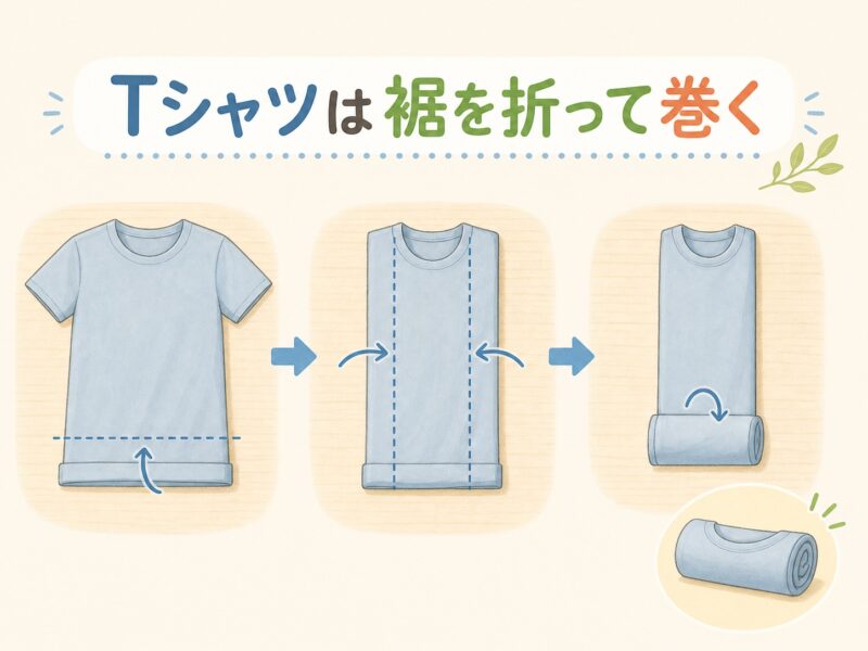 Tシャツをミリタリーロールで巻く基本手順