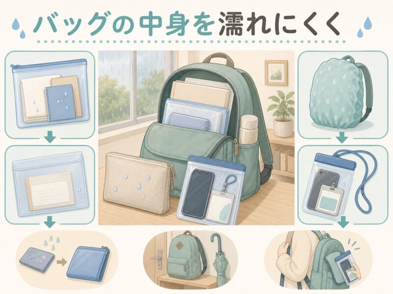 バッグの防水対策で中身を濡れにくくする