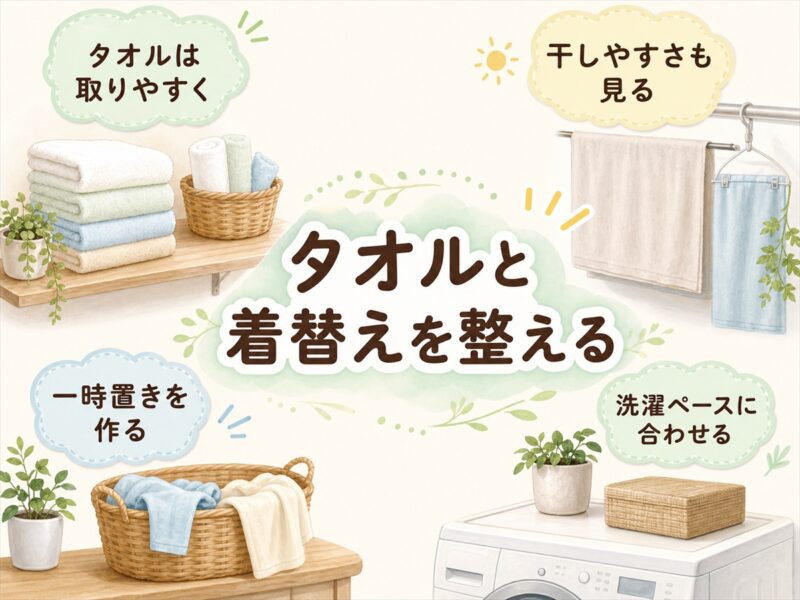 タオルと着替えまわりを整える