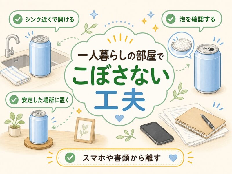 一人暮らしの部屋で炭酸飲料をこぼさない工夫