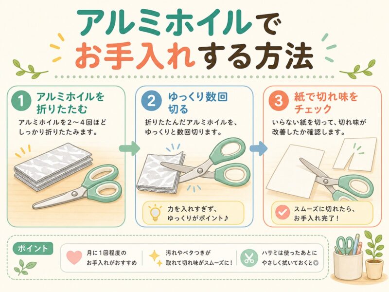 アルミホイルでハサミをお手入れする方法