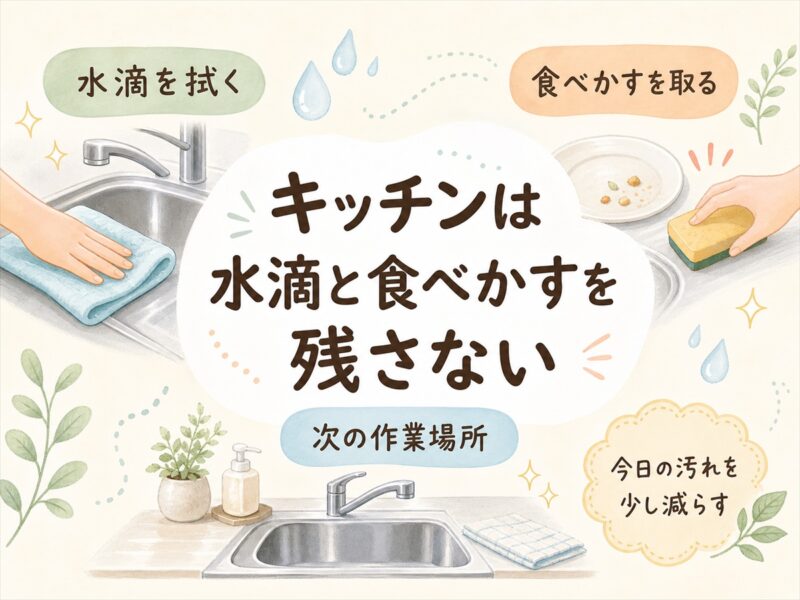 キッチンは水滴と食べかすを残しすぎない