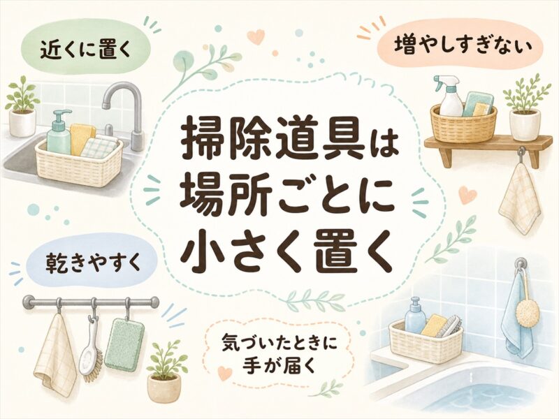 掃除道具は水回りごとに小さく分けて置く