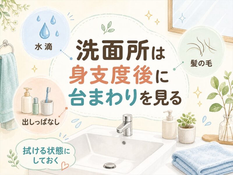 洗面所は朝の身支度後に台まわりだけ整える