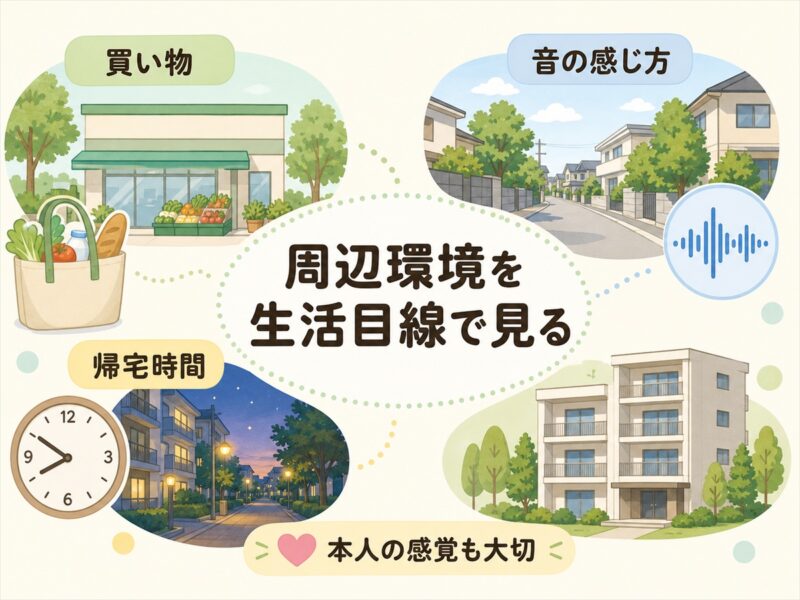 周辺環境は買い物・音・帰宅時間の目線で確認する